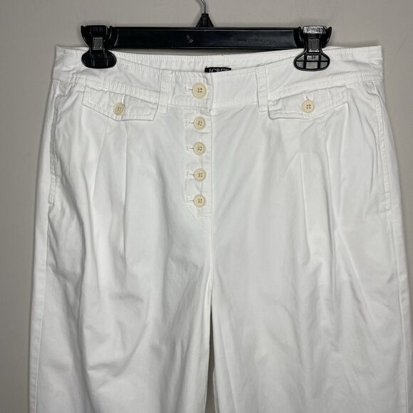 J.CREW Pleated Pants Women 10 Button Front Wide Leg Chino Cotton White BZ697 - Picture 2 of 13